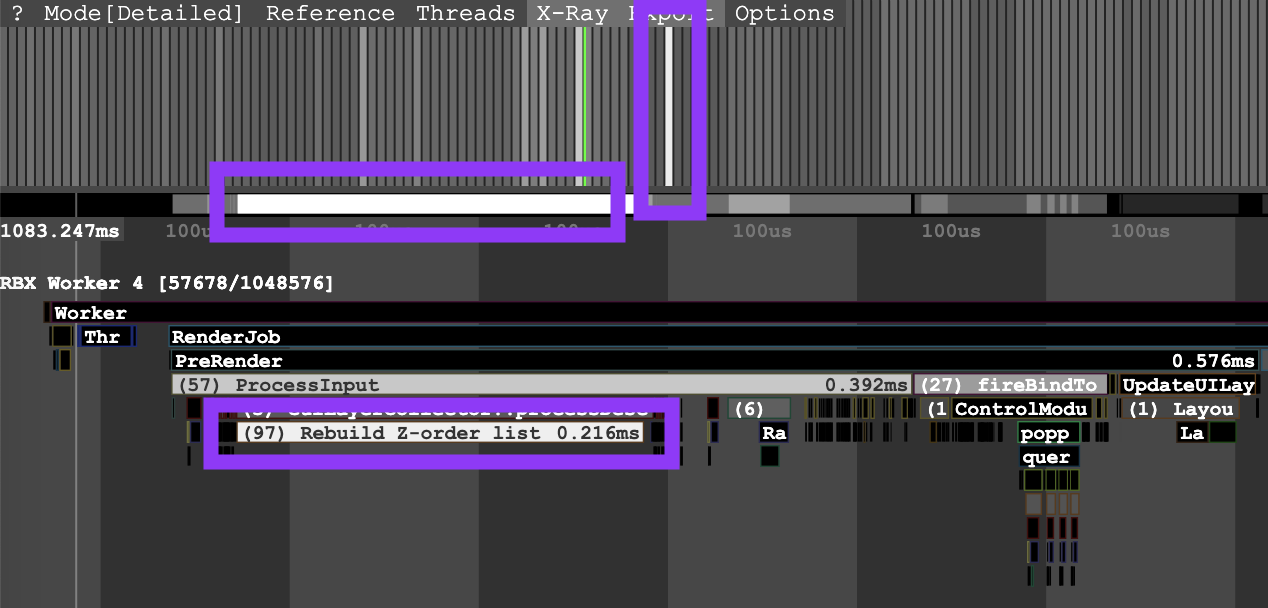 The MicroProfiler web view with x-ray enabled.