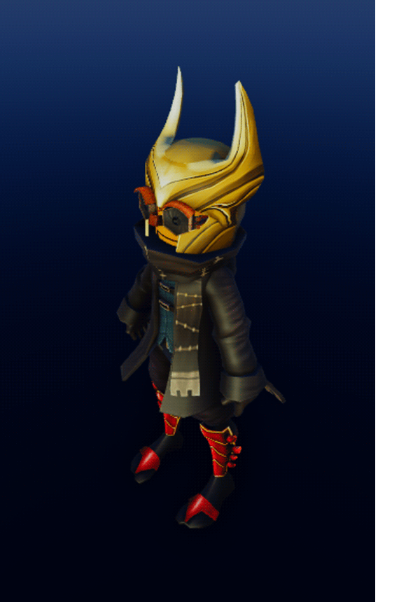A humanoid character model against a dark blue background that represents an assembly of 18 parts.