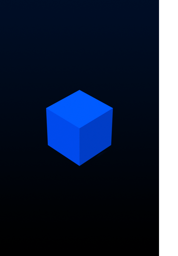 A light blue cube against a dark blue background that represents an assembly of 1 part.