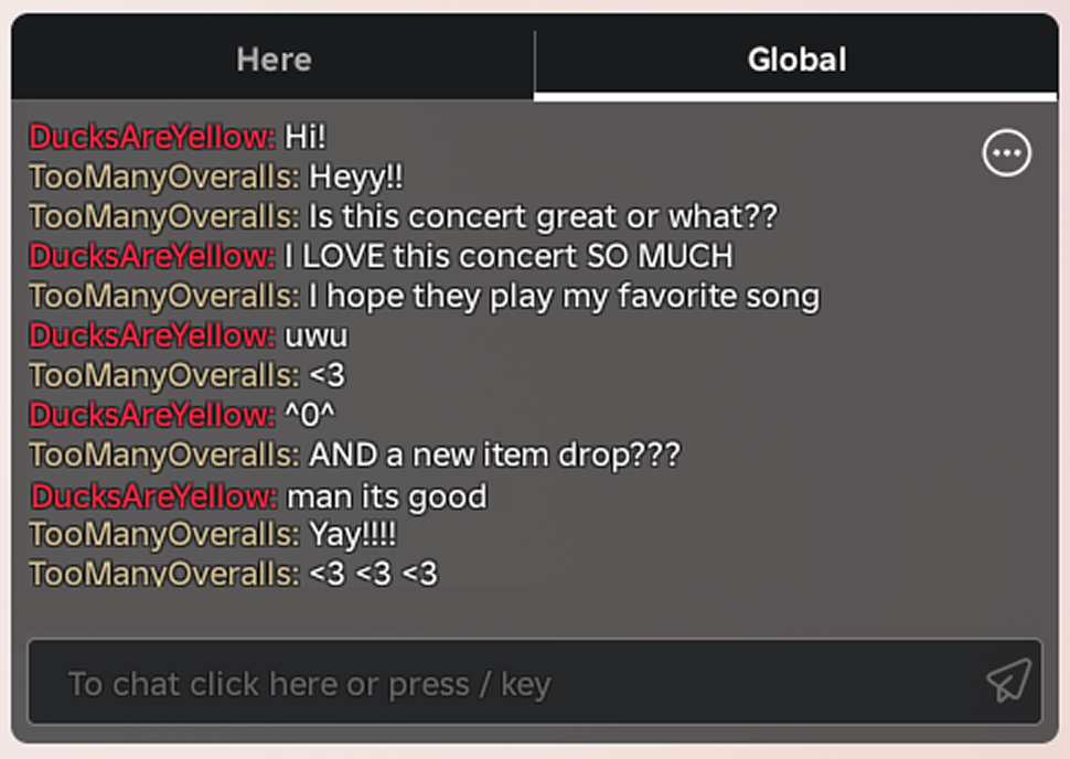 Core components of the text chat window with cross-server chat enabled.