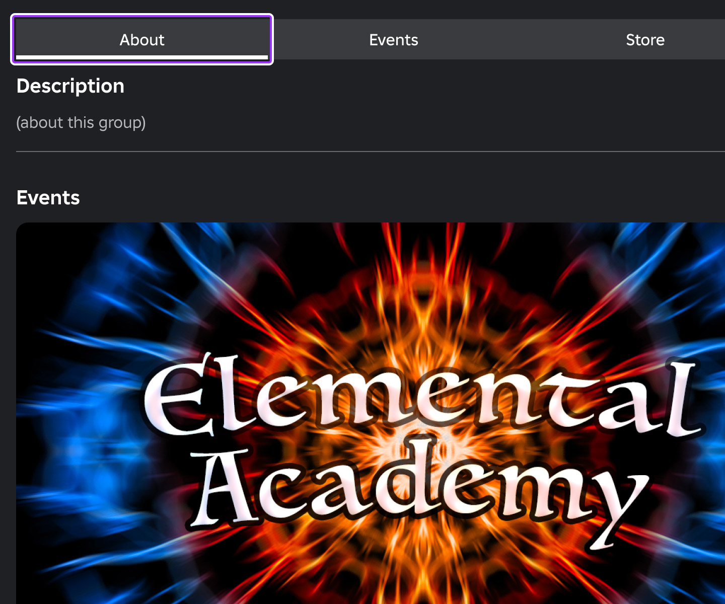 Event featured on group's page under the About tab.