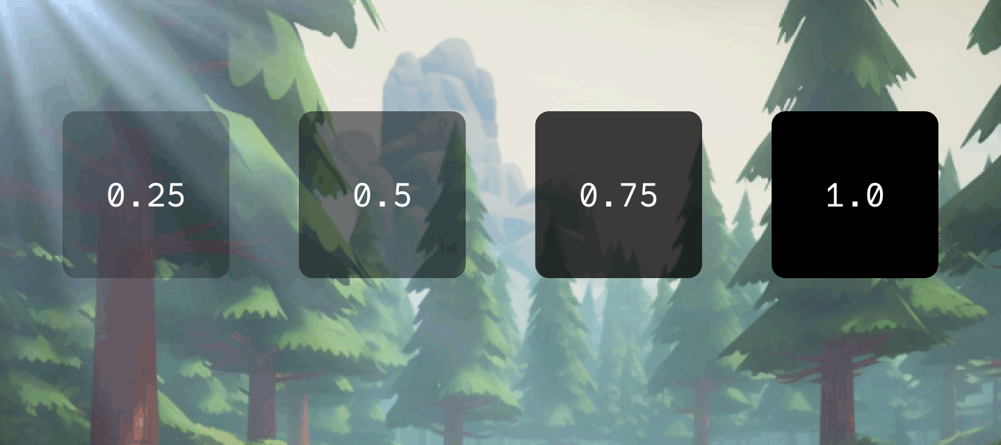 Four TextLabel elements with varying BackgroundTransparency levels