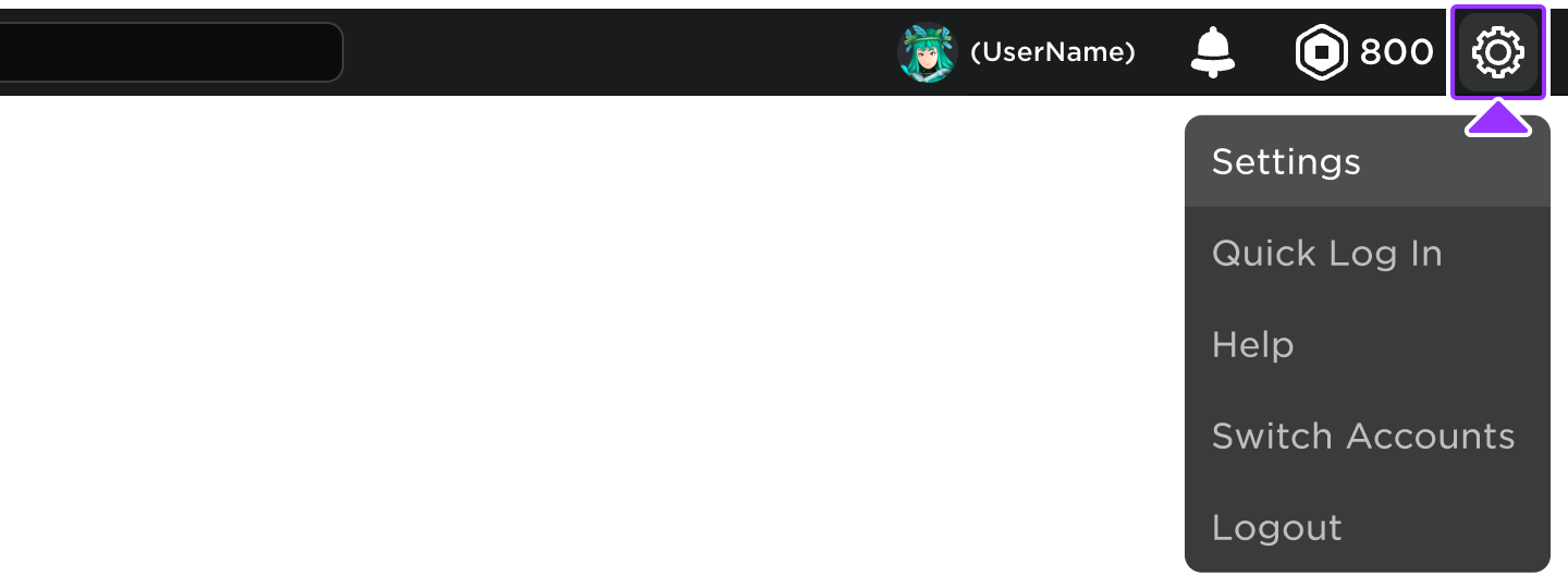 Account settings menu on roblox.com