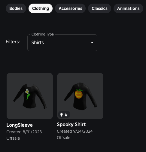 List of Hat assets on the Creator Hub with current status listed below each entry.