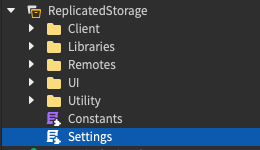 Section of the Explorer window highlighting the Settings file in Replicated Storage.