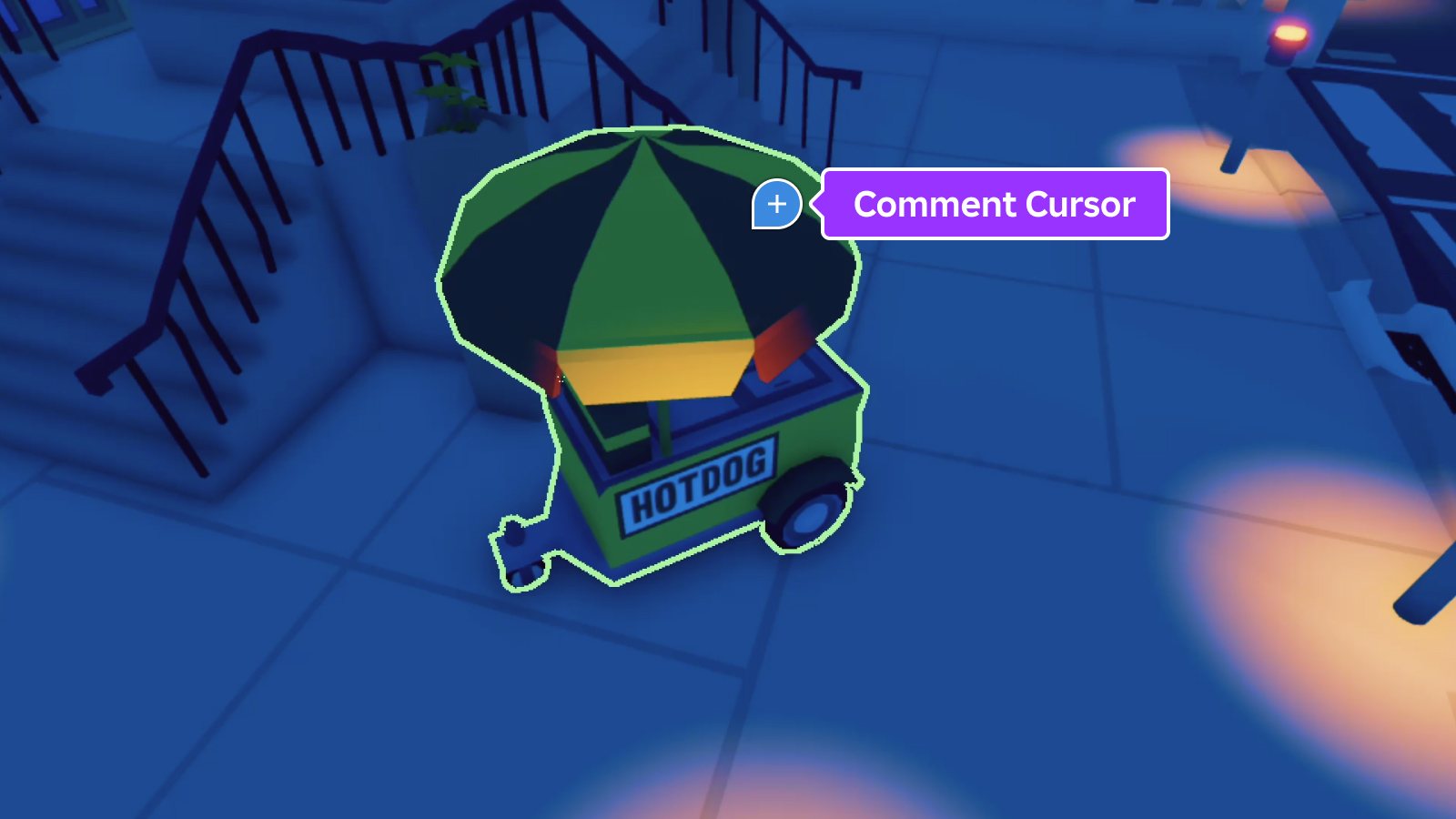 Blue comment cursor in the viewport.