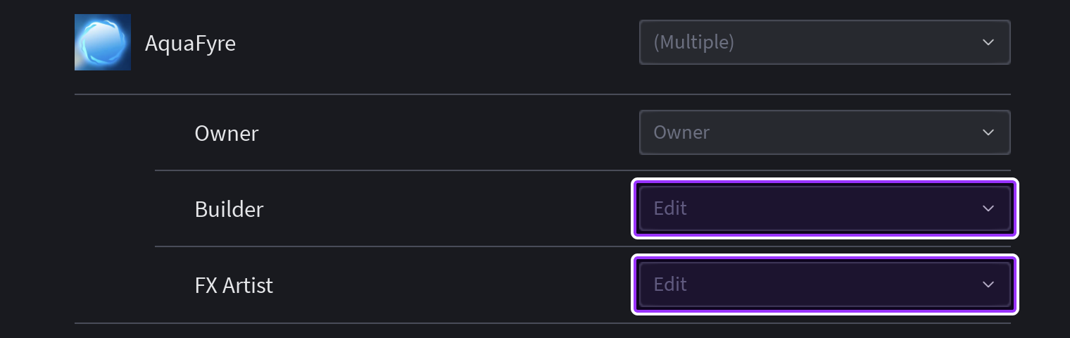 Manage Collaborators window showing permission level selection for each group role.