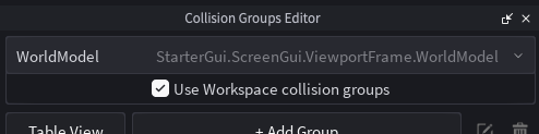 Checkbox indicated to toggle a WorldModel's UseWorkspaceCollisionGroups property
