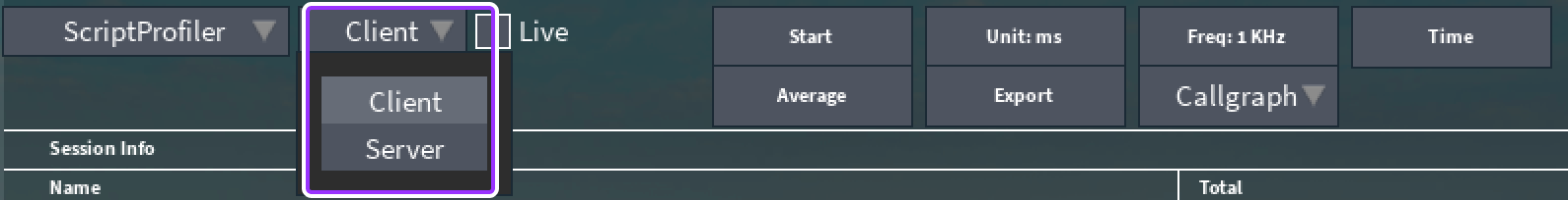 Dropdown menu with Client and Server options for selection.