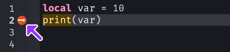 Active breakpoint in the debugger showing yellow arrow