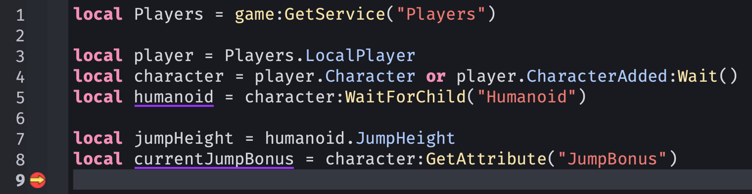 Variables to watch inside a script