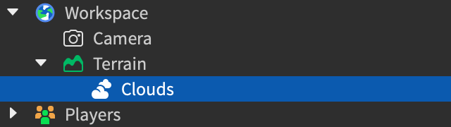 Clouds object shown in Explorer window of Studio