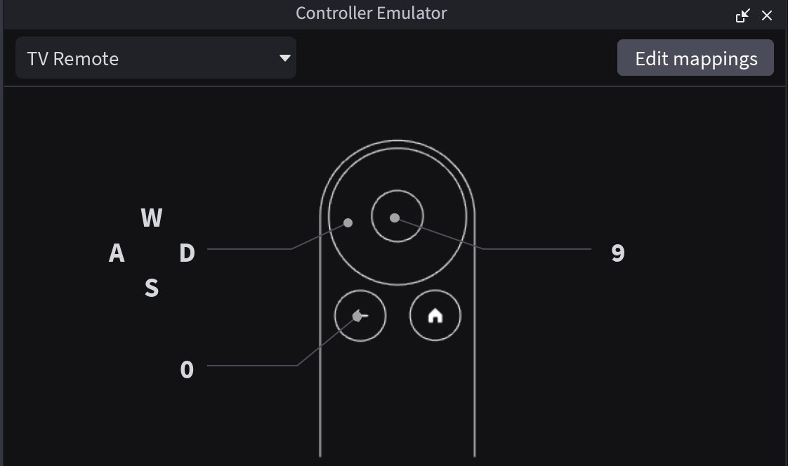 View of the TV Remote controller in the Controller Emulator.