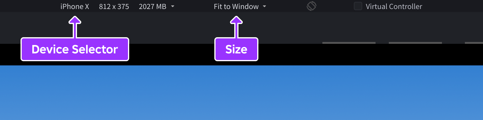 Device Emulator settings options indicated at top of viewport window.