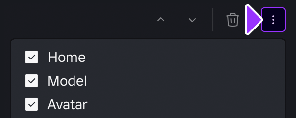 Options menu in the Manage Tabs popup.