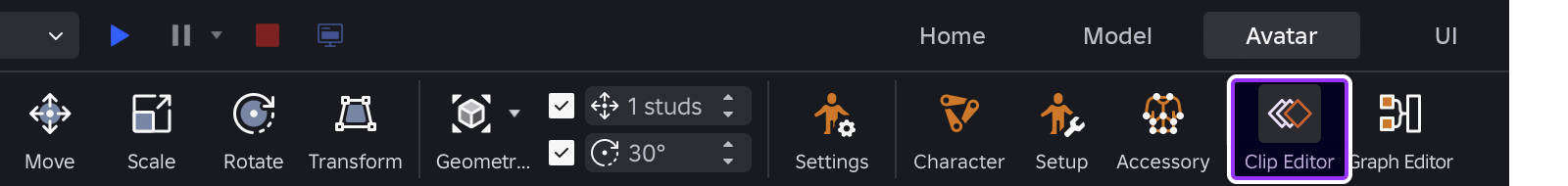 Animation Editor indicated in Studio's toolbar