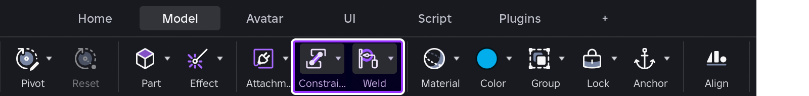 Constraint pickers indicated in Studio's toolbar