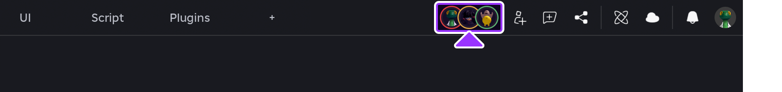Studio's menu bar with icons of the current collaborators highlighted.