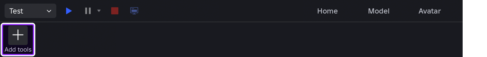 Button to add new tool to a custom tab in Studio's toolbar.