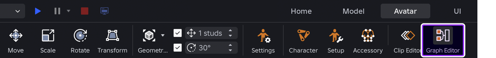 Animation Graph Editor indicated in Studio's toolbar.