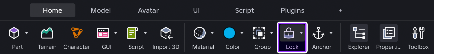 Lock tool indicated in Studio's toolbar