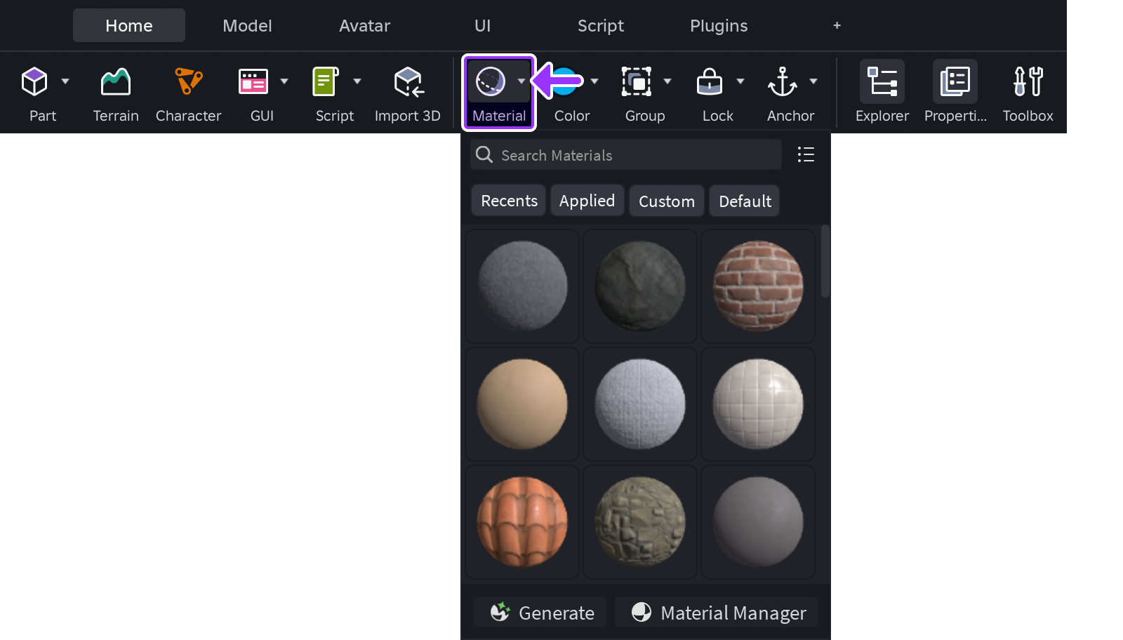 Material widget's picker highlighted.