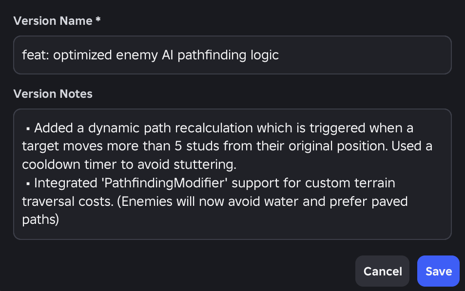 Version History save dialog.