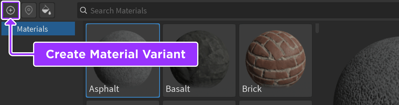 Create Material Variant button indicated in Material Manager.