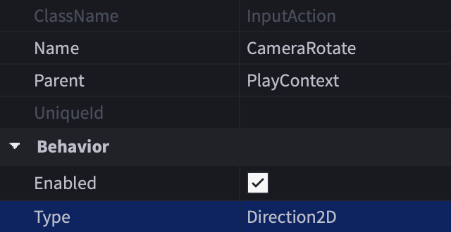 Type property of an InputAction set to Direction2D