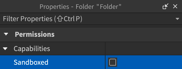Sandboxed property of a Folder in the Properties window.