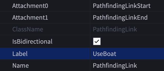 Label property specified for PathfindingLink.