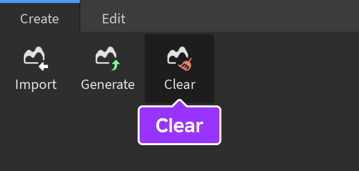 Clear tool indicated in Create tab of Terrain Editor