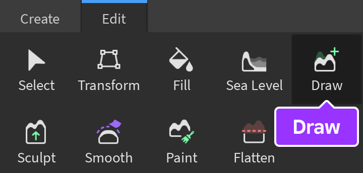 Draw tool indicated in Edit tab of Terrain Editor