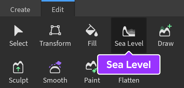 Sea Level tool indicated in Edit tab of Terrain Editor