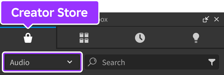 Audio section of Creator Store in Studio's Toolbox