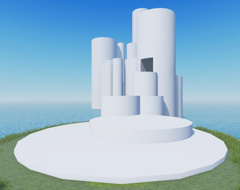 The sample Island Jump game's greybox geometry.