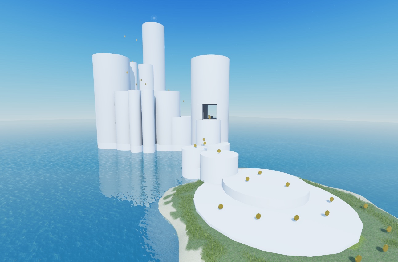 The sample Island Jump game with custom ambient lighting visuals.