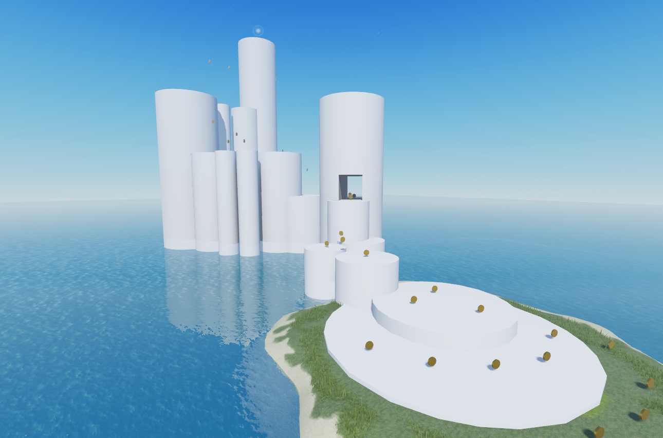 The sample Island Jump game with default ambient lighting visuals.