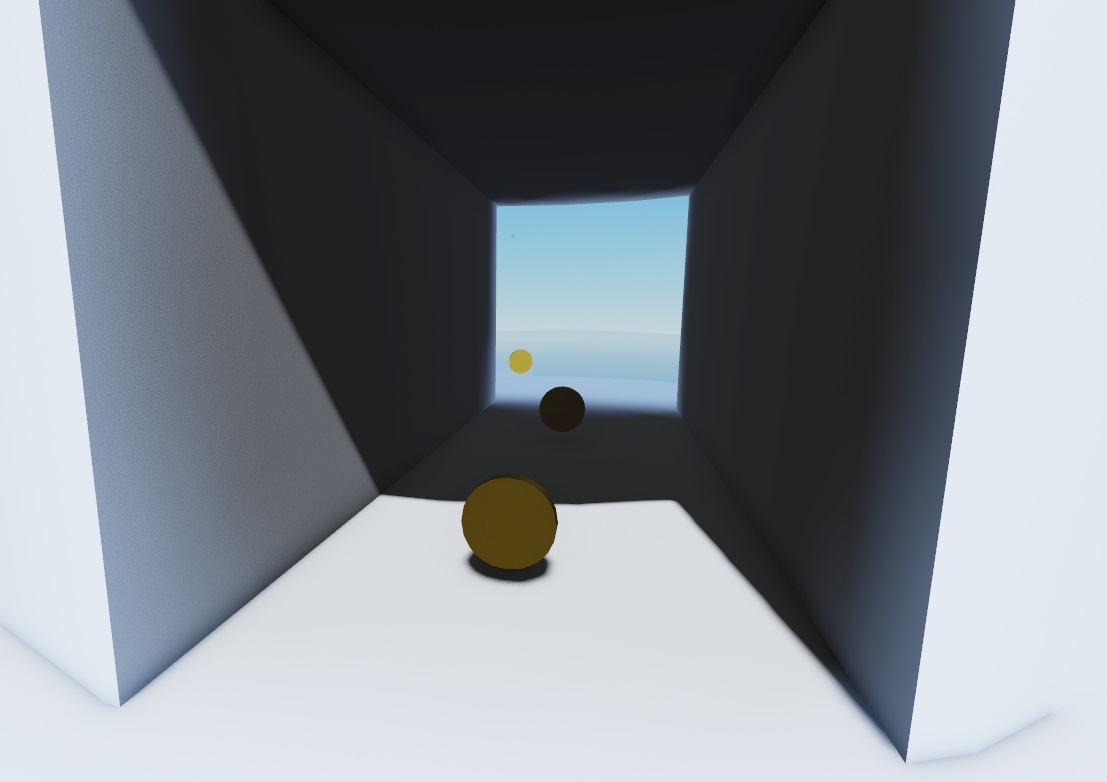 The sample Island Jump game with default shadow visuals that produce fuzzy shadows.