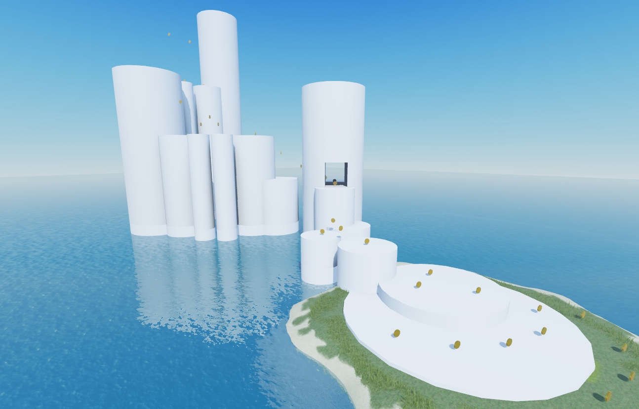 The sample Island Jump game with the default sun position high in the sky.