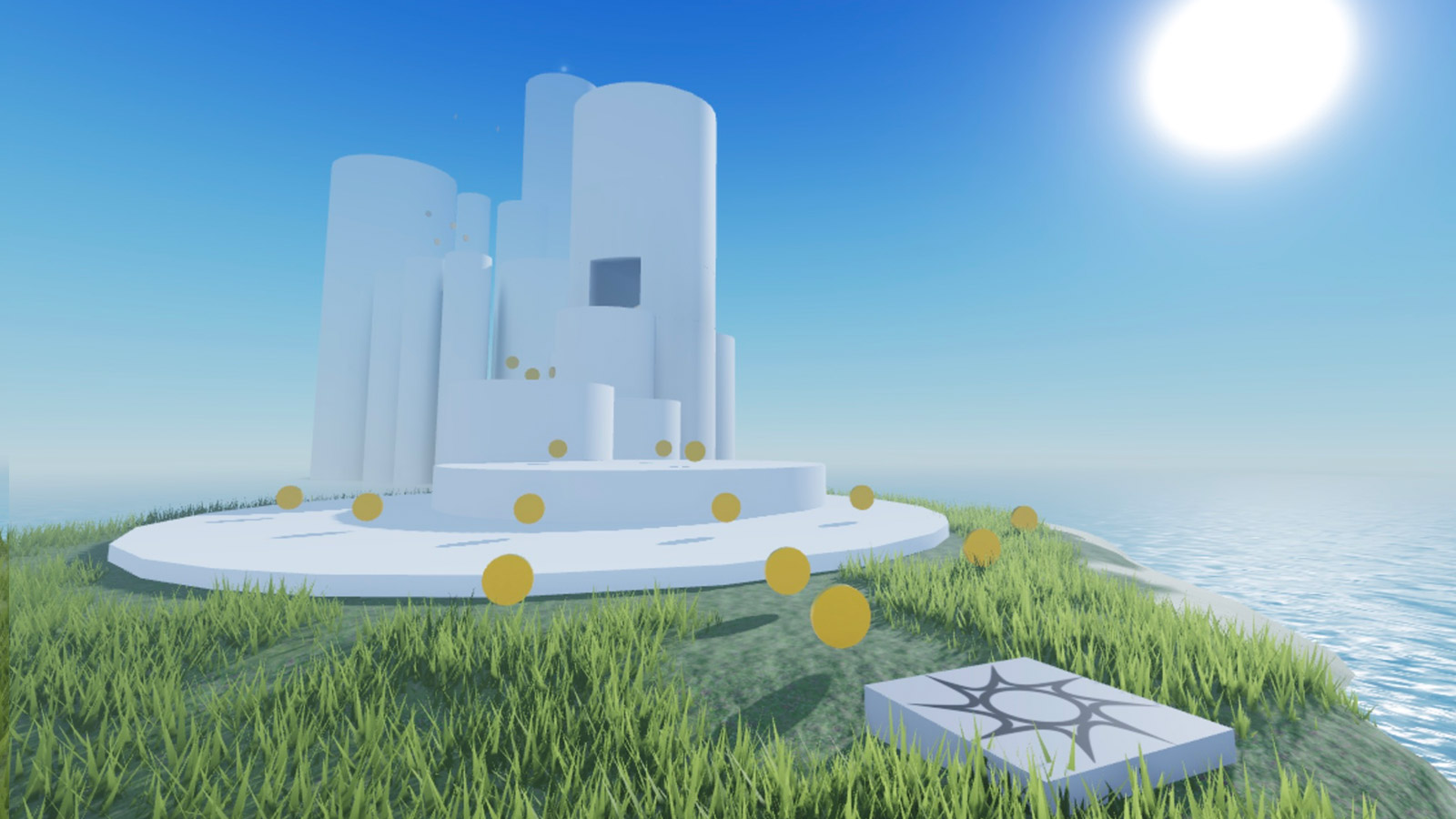 The sample Island Jump game's lighting visuals after the customization from this page.