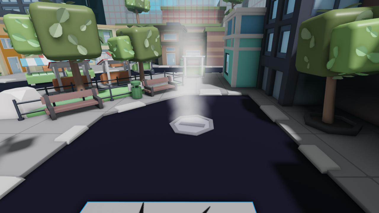 Steaming vent in example world to the right of the spawn point