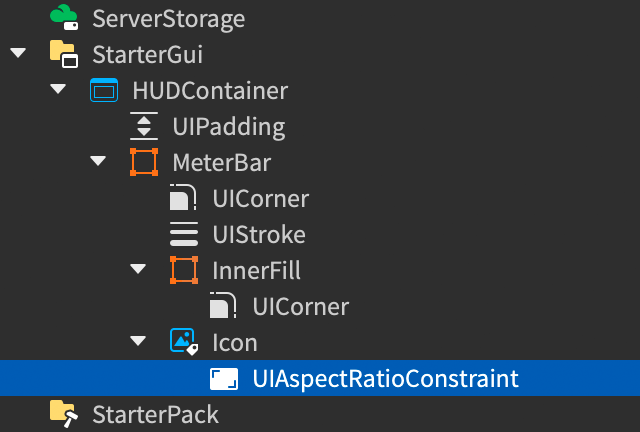 Explorer window showing the ImageLabel with a child UIAspectRatioConstraint.