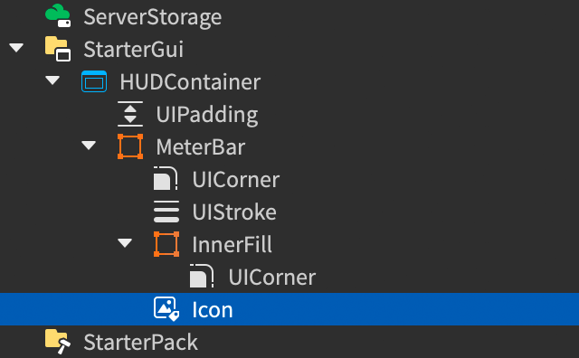 Explorer window showing the MeterBar frame with a child ImageLabel.