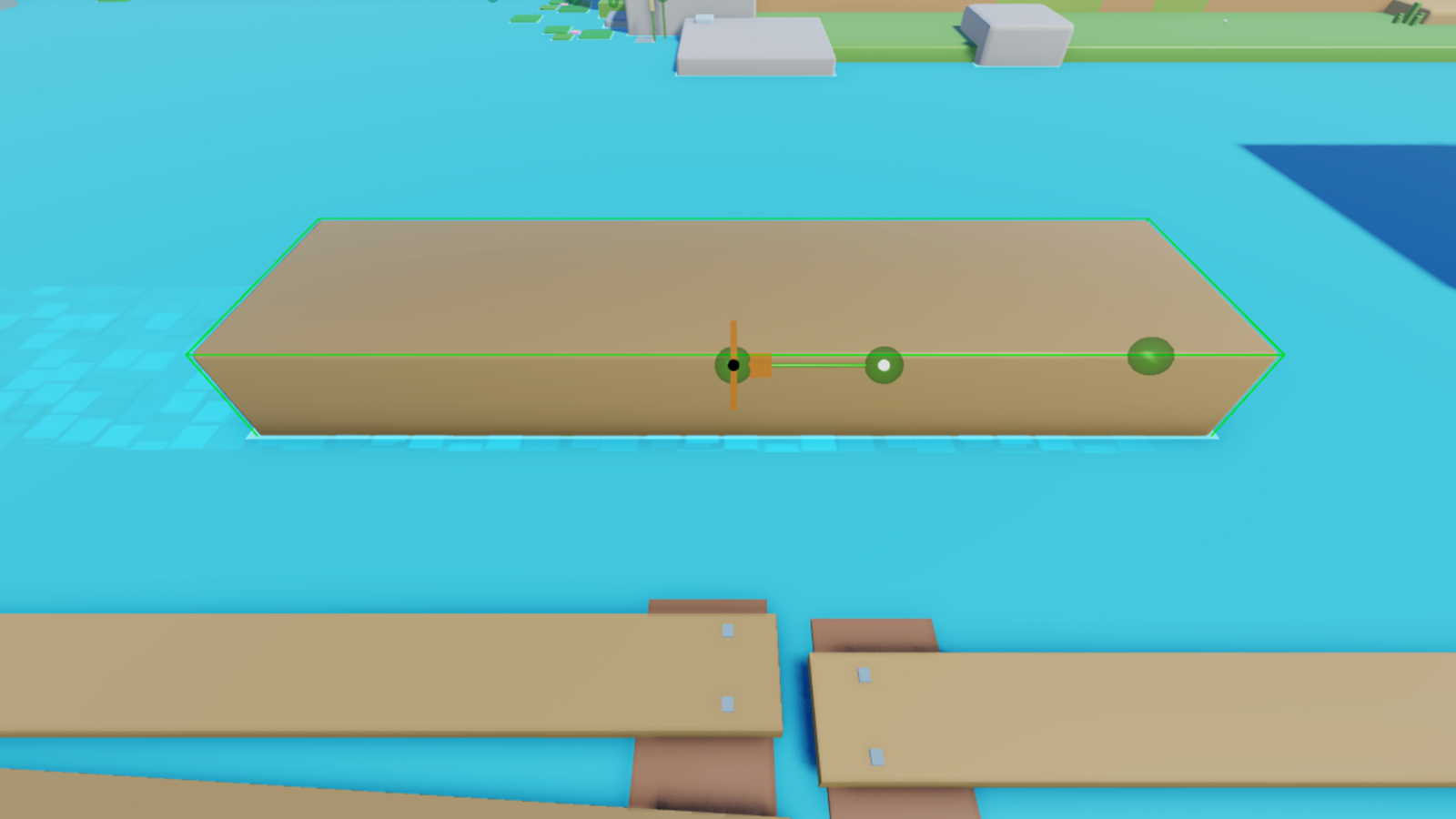 A close up view of a log and its constraint visual aid. It doesn't have a arrow visual aid because it doesn't yet have a set velocity.