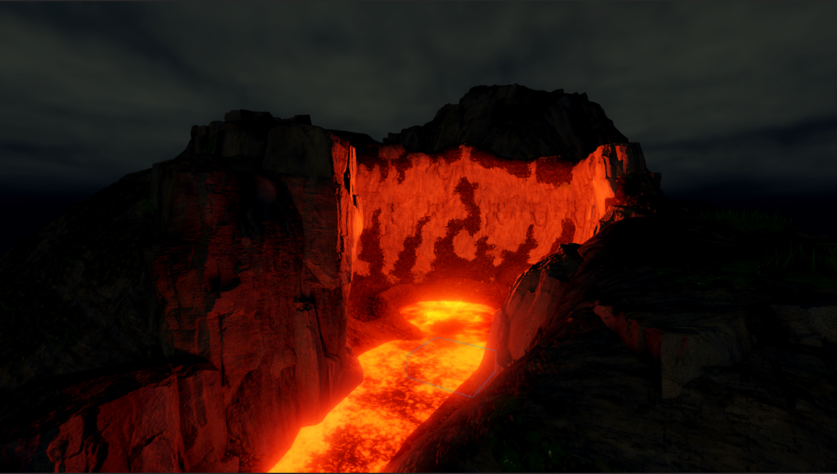 An angled side view of the volcano with a block part highlighted underneath the caldera.