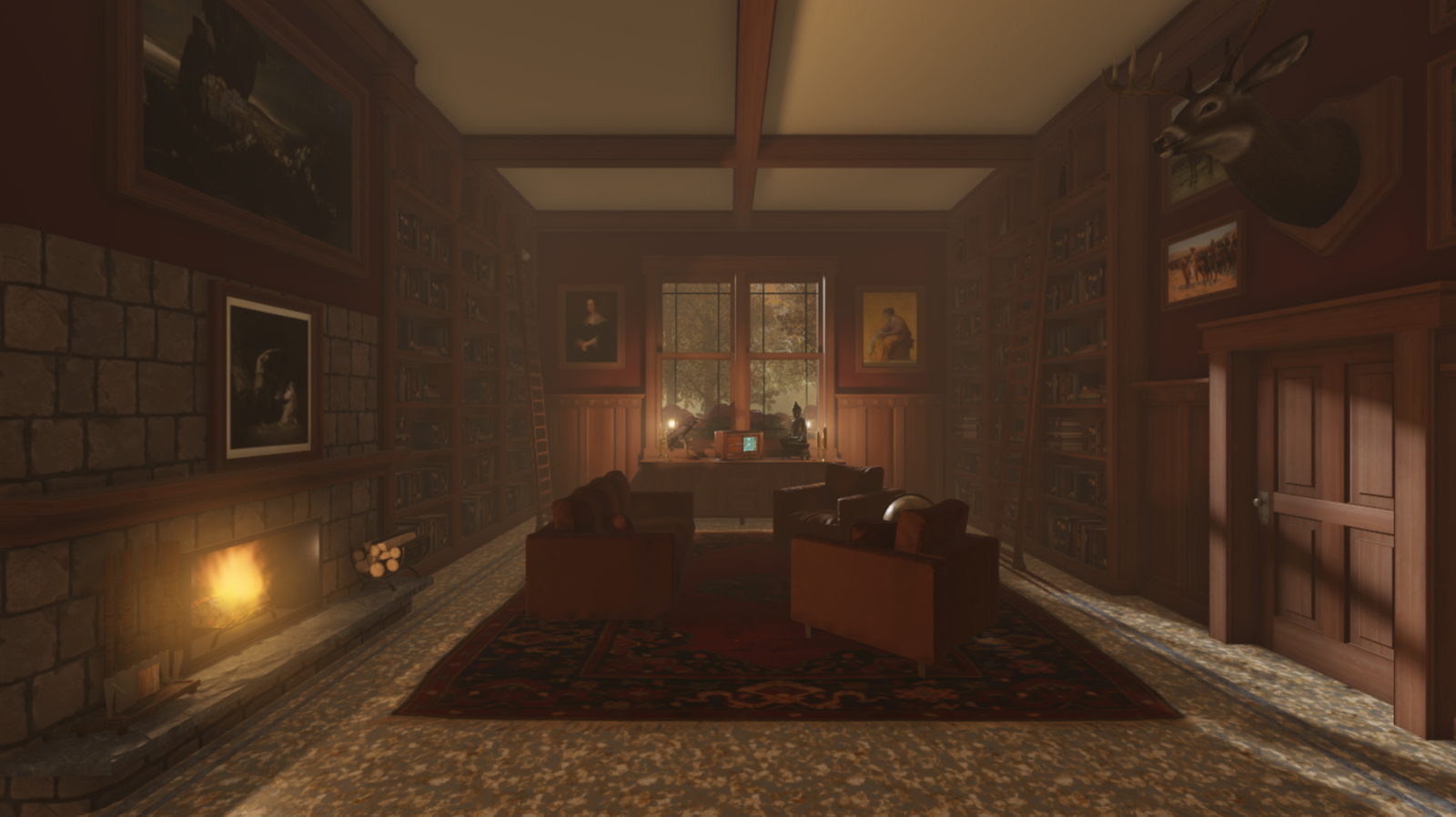 A full view of the cabin with a higher exposure level.
