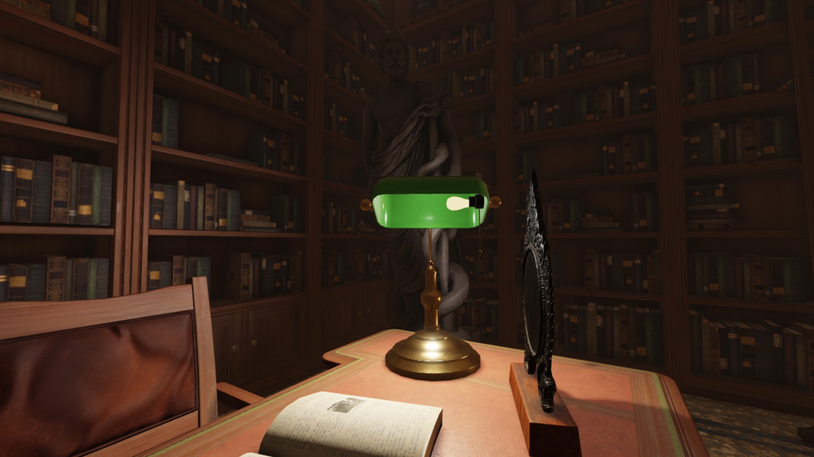 A close up view of the desk lamp with a customized spotlight and a default point light.