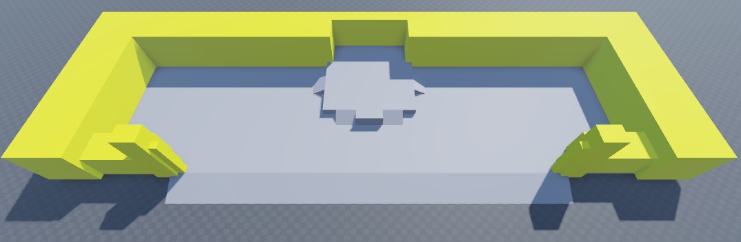 An angled top-down view of the floor and perimeter walls. The perimeter wall geometry is highlighted in yellow.