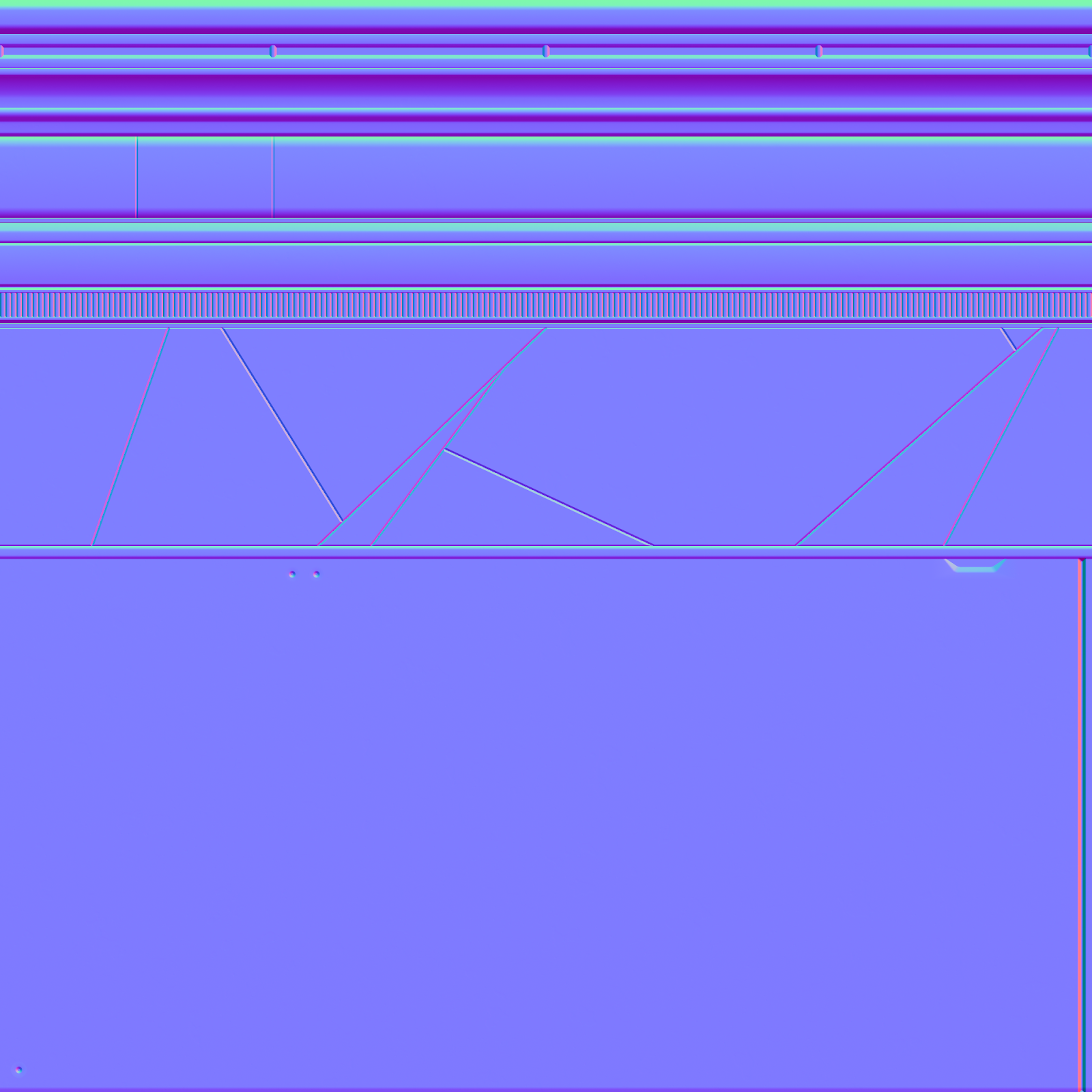 The sample laser tag game's trim sheet's normal texture map.